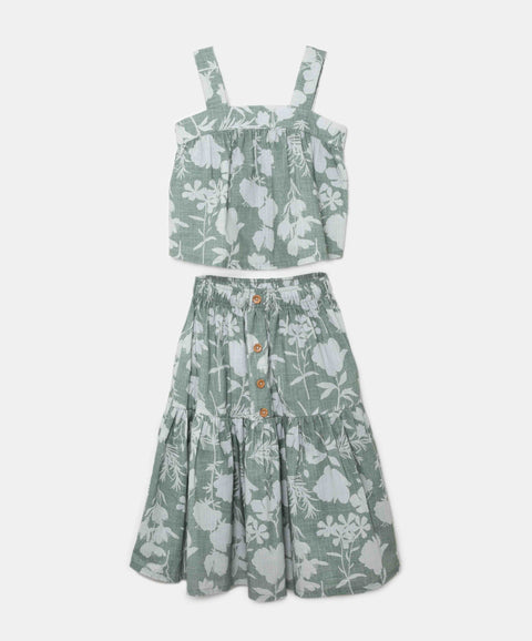 Conjunto Falda Y Blusa Para Niña En Tela Suave Color Verde