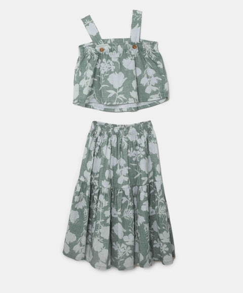 Conjunto Falda Y Blusa Para Niña En Tela Suave Color Verde