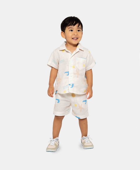Conjunto De Camisa Y Bermuda Para Niño En Algodón Color Marfil
