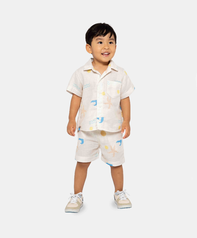 Conjunto De Camisa Y Bermuda Para Niño En Algodón Color Marfil– POLITO