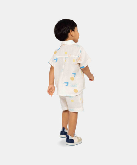 Conjunto De Camisa Y Bermuda Para Niño En Algodón Color Marfil