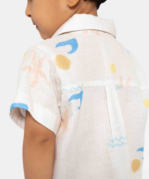 Conjunto De Camisa Y Bermuda Para Niño En Algodón Color Marfil