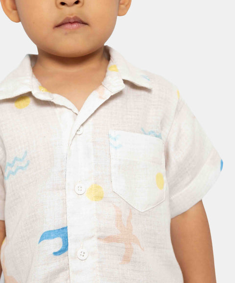 Conjunto De Camisa Y Bermuda Para Niño En Algodón Color Marfil