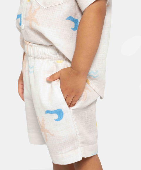 Conjunto De Camisa Y Bermuda Para Niño En Algodón Color Marfil