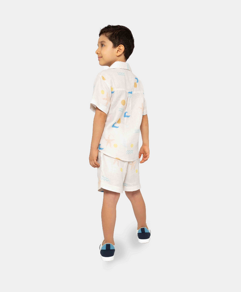 Conjunto De Camisa Y Bermuda Para Niño En Algodón Color Marfil