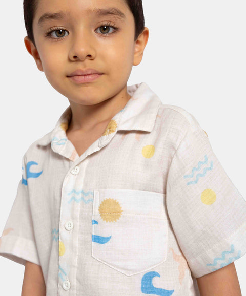 Conjunto De Camisa Y Bermuda Para Niño En Algodón Color Marfil
