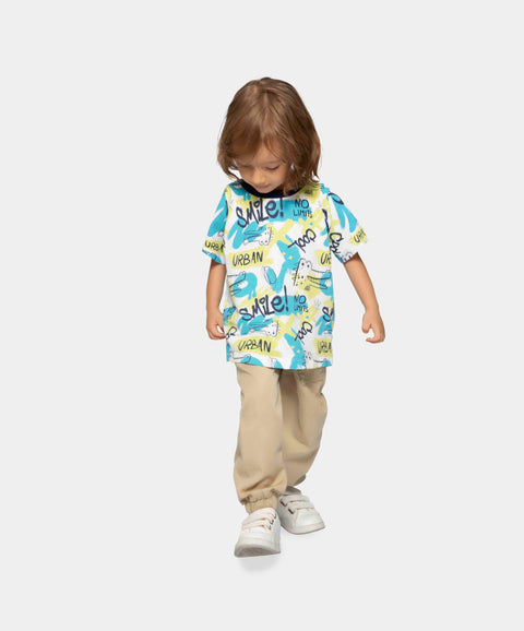 Conjunto De Camiseta Y Pantalón Para Bebé Niño Color Blanco Estampado Y Kaki
