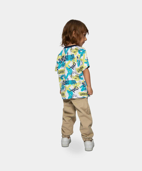 Conjunto De Camiseta Y Pantalón Para Bebé Niño Color Blanco Estampado Y Kaki
