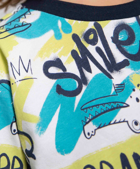 Conjunto De Camiseta Y Pantalón Para Bebé Niño Color Blanco Estampado Y Kaki
