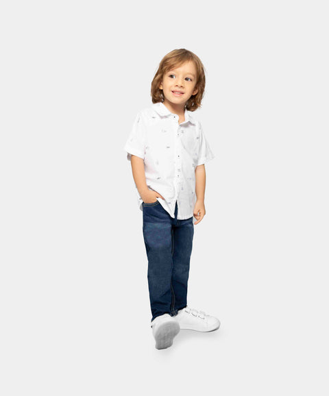 Camisa Manga Corta Para Bebé Niño En Algodón Color Blanco