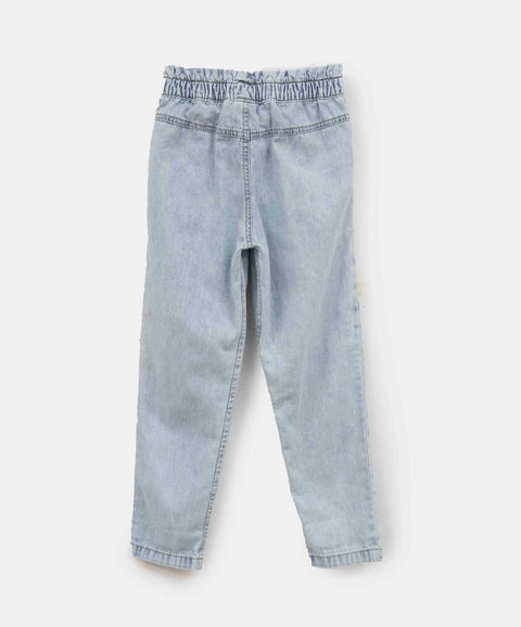 Jean Paper Bag Para Niña En Denim Tono Claro