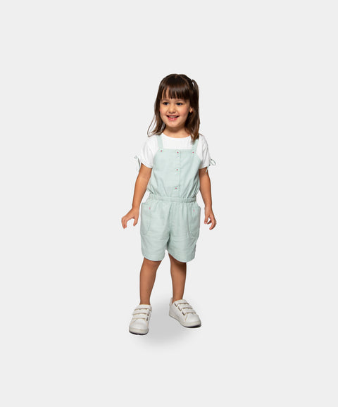 Conjunto Jumpsuit Y Camiseta Para Bebe Niña En Tela Suave Color Verde Claro