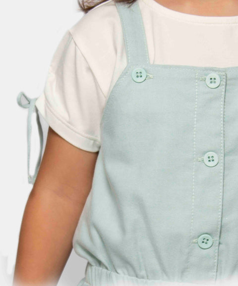 Conjunto Jumpsuit Y Camiseta Para Bebe Niña En Tela Suave Color Verde Claro