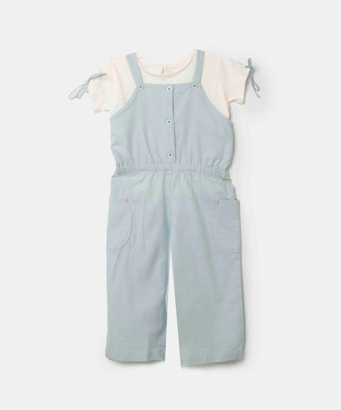 Conjunto Jumpsuit Largo Y Camiseta Para Bebe Niña Color Verde Claro