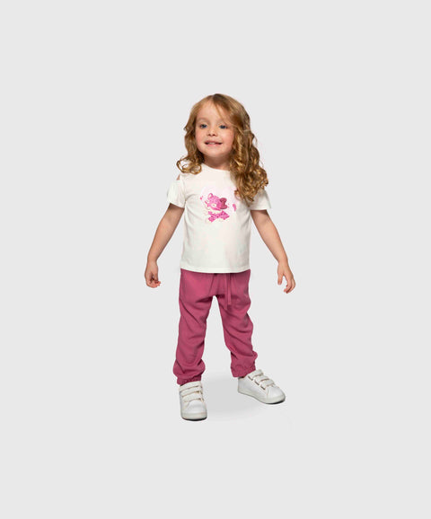 Conjunto Camiseta Y Jogger Para Bebé Niña En Licra Color Marfil Y Uva