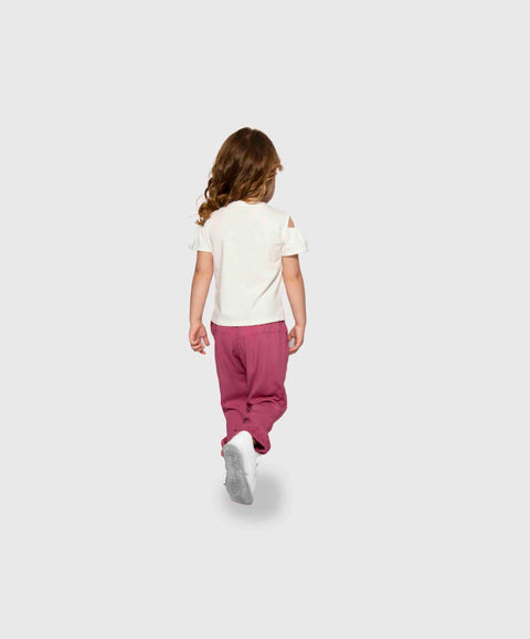 Conjunto Camiseta Y Jogger Para Bebé Niña En Licra Color Marfil Y Uva