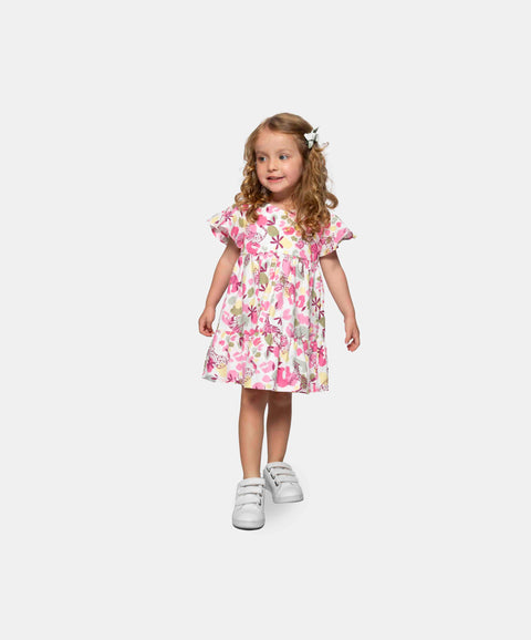 Vestido Manga Corta Para Bebe Niña En Tela Suave Color Blanco Estampado