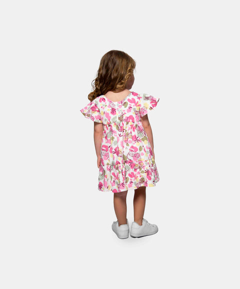 Vestido Manga Corta Para Bebe Niña En Tela Suave Color Blanco Estampado