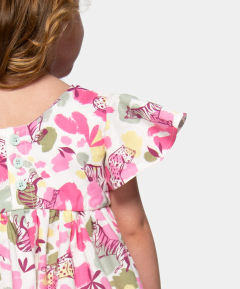 Vestido Manga Corta Para Bebe Niña En Tela Suave Color Blanco Estampado