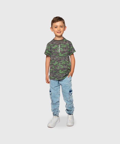 Camiseta Estampada Manga Corta Para Niño En Tela Suave Color Gris Oscuro