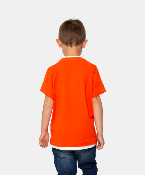 Camiseta Manga Corta Para Niño En Tela Suave Color Gris Naranja
