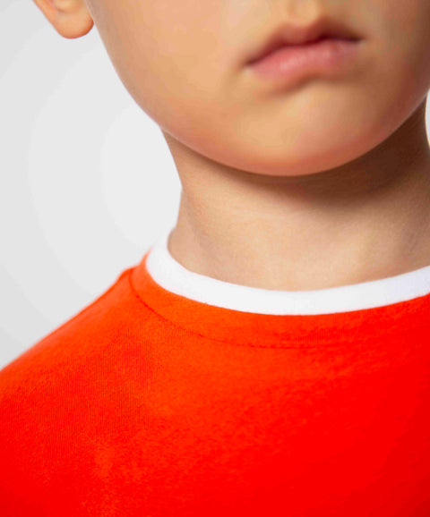 Camiseta Manga Corta Para Niño En Tela Suave Color Gris Naranja