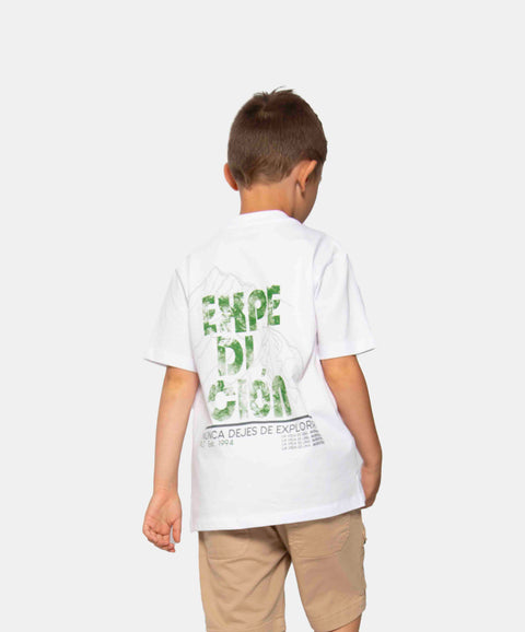 Camiseta Manga Corta Para Niño En Tela Suave Color Blanco