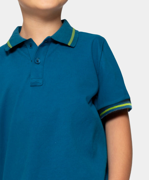 Camiseta Tipo Polo Para Niño En Algodón Color Azul Petróleo
