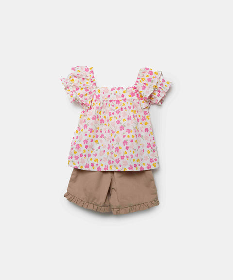Conjunto Blusa Y Short Para Recién Nacida En Tela Suave Color Rosado Y Arena