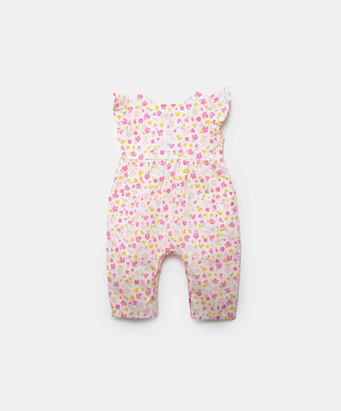 Jumpsuit Estampado Para Recién Nacida En Popelina Color Fucsia