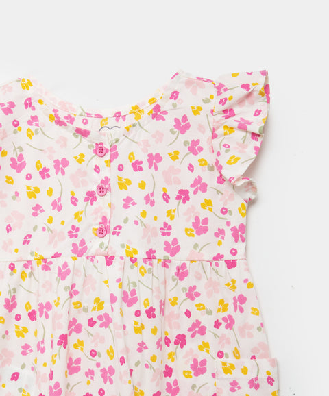Jumpsuit Estampado Para Recién Nacida En Popelina Color Fucsia