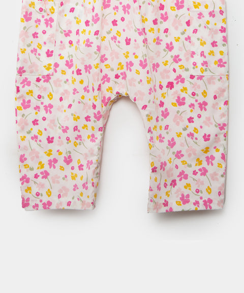 Jumpsuit Estampado Para Recién Nacida En Popelina Color Fucsia