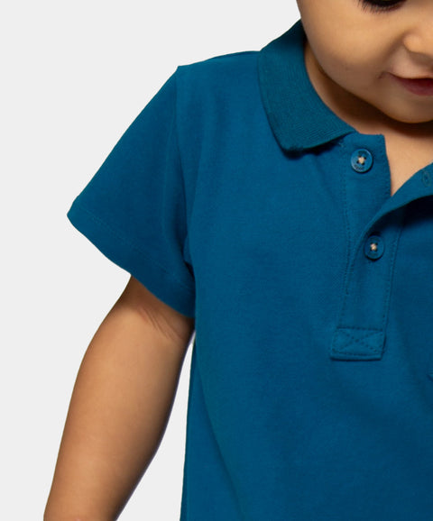 Camiseta Tipo Polo Para Bebé Niño En Algodón Color Azul Petróleo