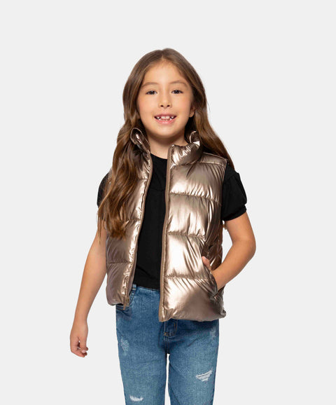 Chaleco Acolchado Para Niña Color Cobre Metalizado
