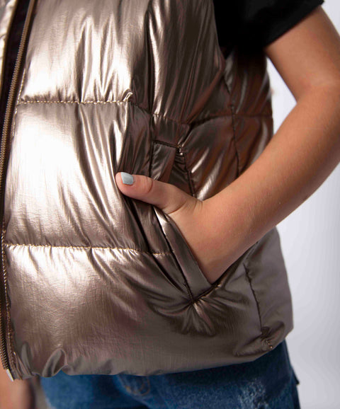 Chaleco Acolchado Para Niña Color Cobre Metalizado