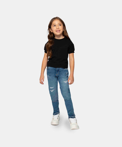 Camiseta Manga Corta Para Niña En Licra Color Negro