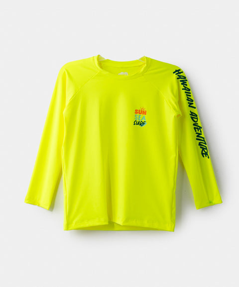 Camiseta Manga Larga De Playa Para Niño En Licra Color Verde Neón