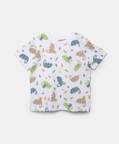 Camiseta Estampada Manga Corta Para Recién Nacido En Tela Suave Color Blanco