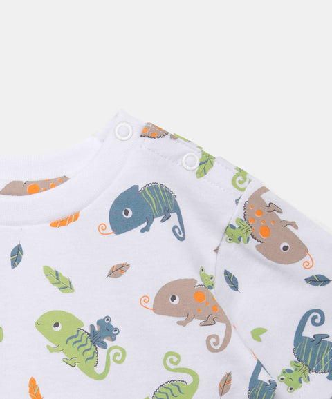 Camiseta Estampada Manga Corta Para Recién Nacido En Tela Suave Color Blanco