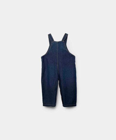 Overol Largo Para Recién Nacido En Denim Tono Oscuro