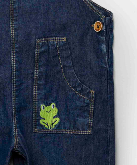 Overol Largo Para Recién Nacido En Denim Tono Oscuro
