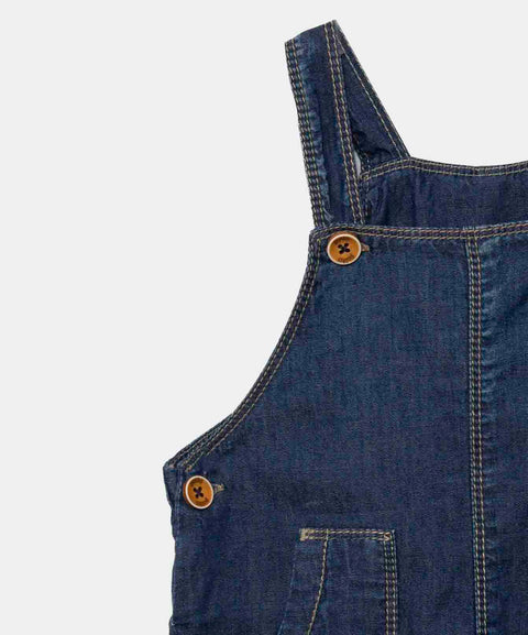Overol Largo Para Recién Nacido En Denim Tono Oscuro