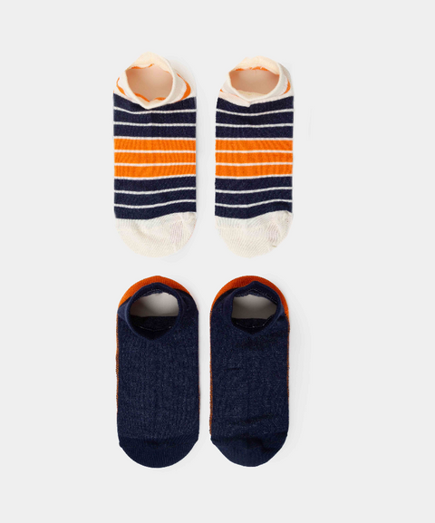 Medias Tobillera X 2 Para Niño En Algodón Color Blanco Y Azul