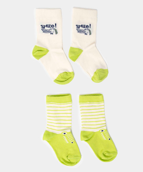 Medias Largas X 2 Para Bebé Niño En Algodón Color Marfil Y Verde