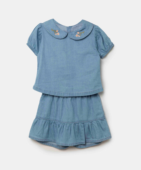 Conjunto Blusa Y Falda Para Bebé Niña En Índigo Claro