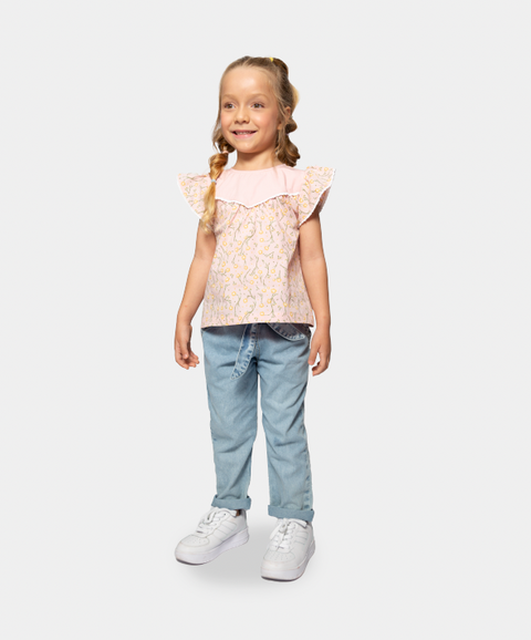 Blusa Manga Corta Para Bebé Niña En Popelina Color Rosada Estampada