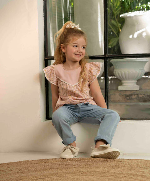 Blusa Manga Corta Para Bebé Niña En Popelina Color Rosada Estampada