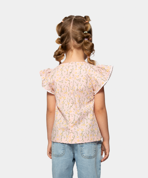 Blusa Manga Corta Para Bebé Niña En Popelina Color Rosada Estampada