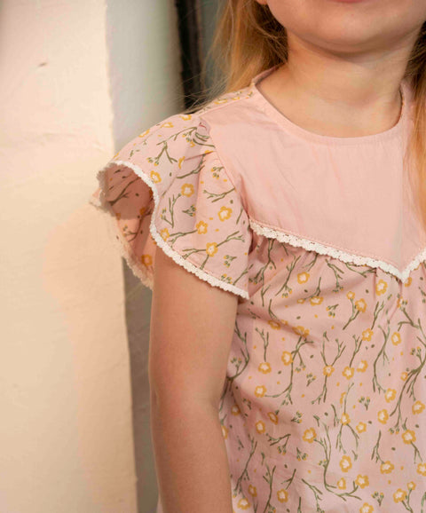 Blusa Manga Corta Para Bebé Niña En Popelina Color Rosada Estampada