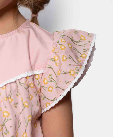 Blusa Manga Corta Para Bebé Niña En Popelina Color Rosada Estampada